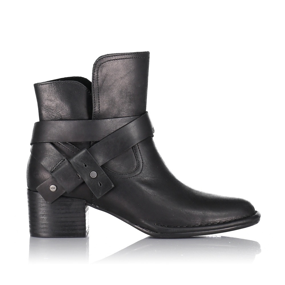UGG  | 6 | Elysian Black Leather Round Toe Block Heel Zipper Ankle Boots 1095792